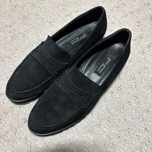 $498 PAUL GREEN Suede Penny Loafers Black Lug Sole Vibram Made in Austria Sz 8US